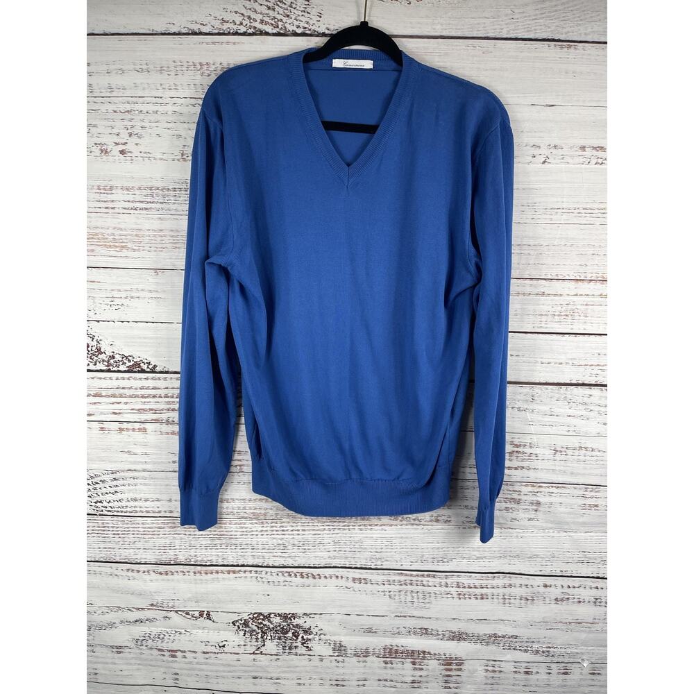Camicissima Sweater Men's Large Blue V Neck Pullover 100% Cotton Lightweight